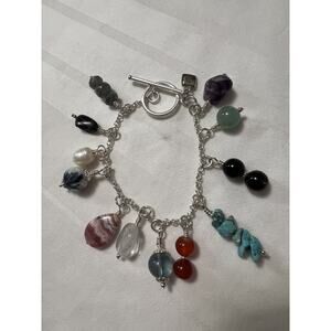 Sterling Silver 925 Jade Amethyst Topaz Pearl Agate Tourmaline Bracelet GemStone